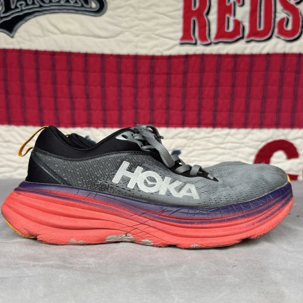 Size 8d - Hoka One One Bondi 8 Grey Black White Red‎ Men's Shoes